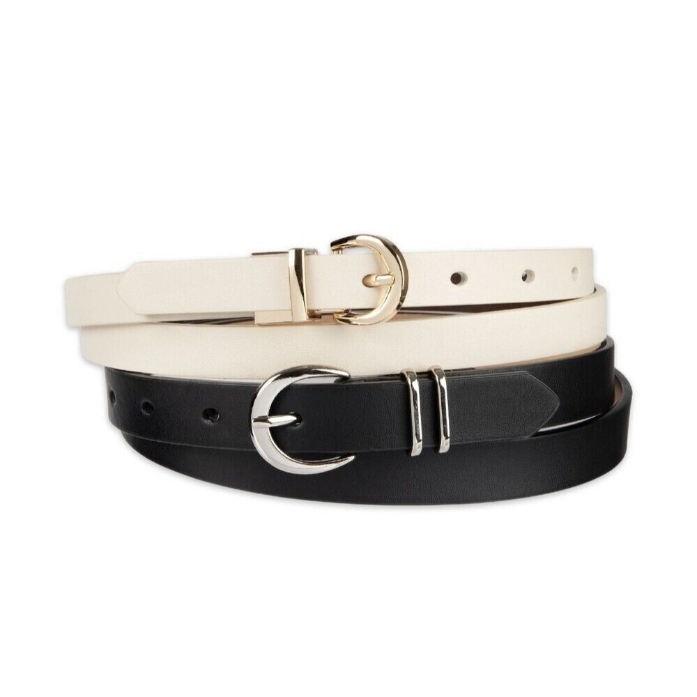 NEW LC Lauren Conrad Womens SIZE LARGE 2 Pack Belts White/Gold Black/ Silver